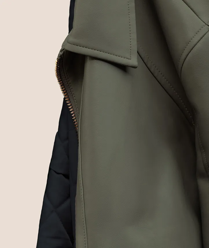 Close up of a brown jacket lapel